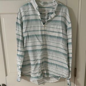 American Eagle Outfitters Teal and White Striped Shirt